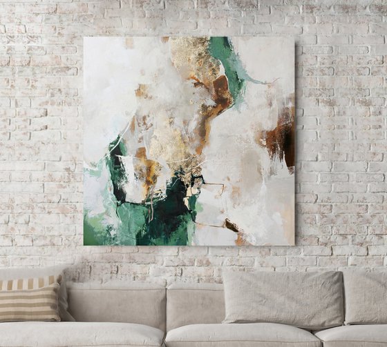 "Green Sobriety 2" Green gold abstract art