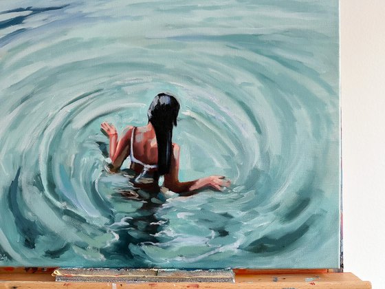 Connection with Water - Swimming Woman in Water Painting