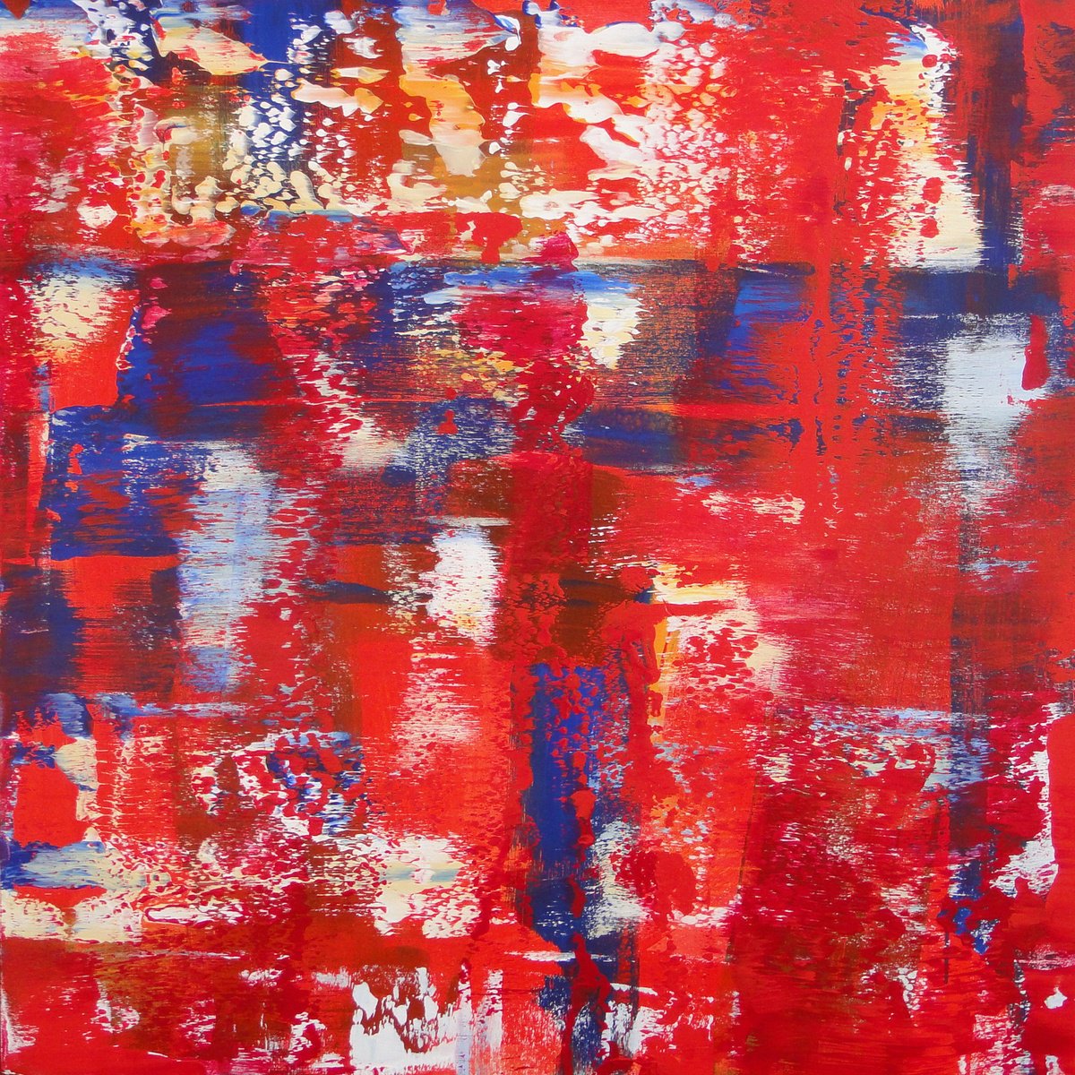 Geometric Landscape Acrylic Painting By Chris Carbone, 48 X 48, Redder Than Red, Original Artwork