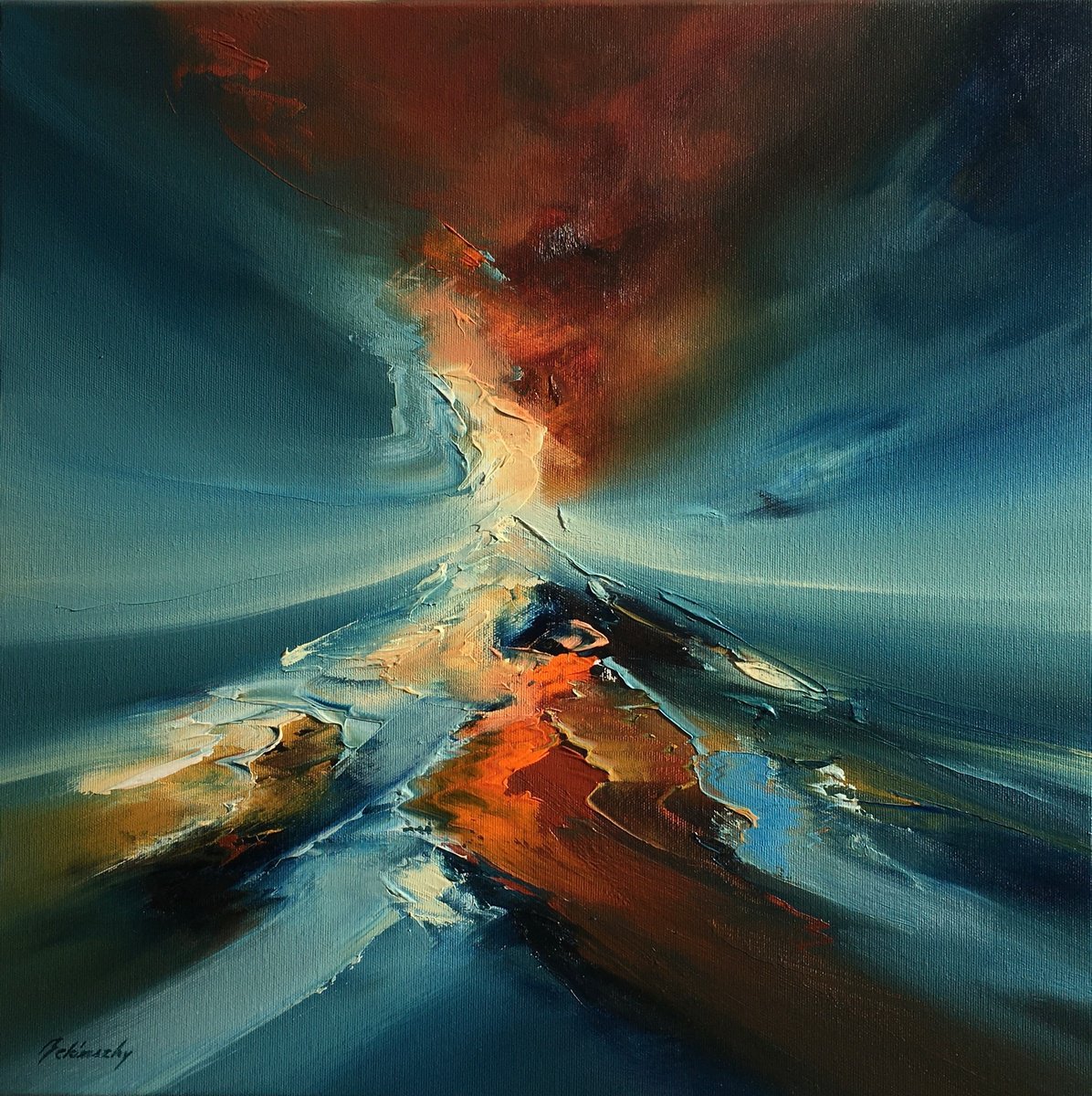 Impressionistic Landscape Oil Painting By Beata Belanszky Demko, 20 X 20, Flow Of Life, Original Artwork