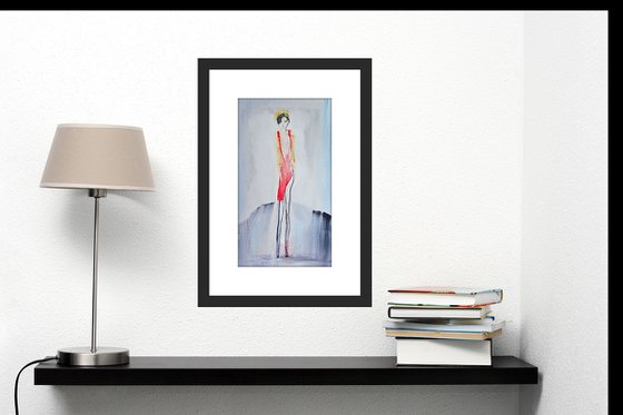 GIRL no. 2 RED DRESS FASHION MODEL. Original Female Figurative Impressionistic Watercolour Painting.