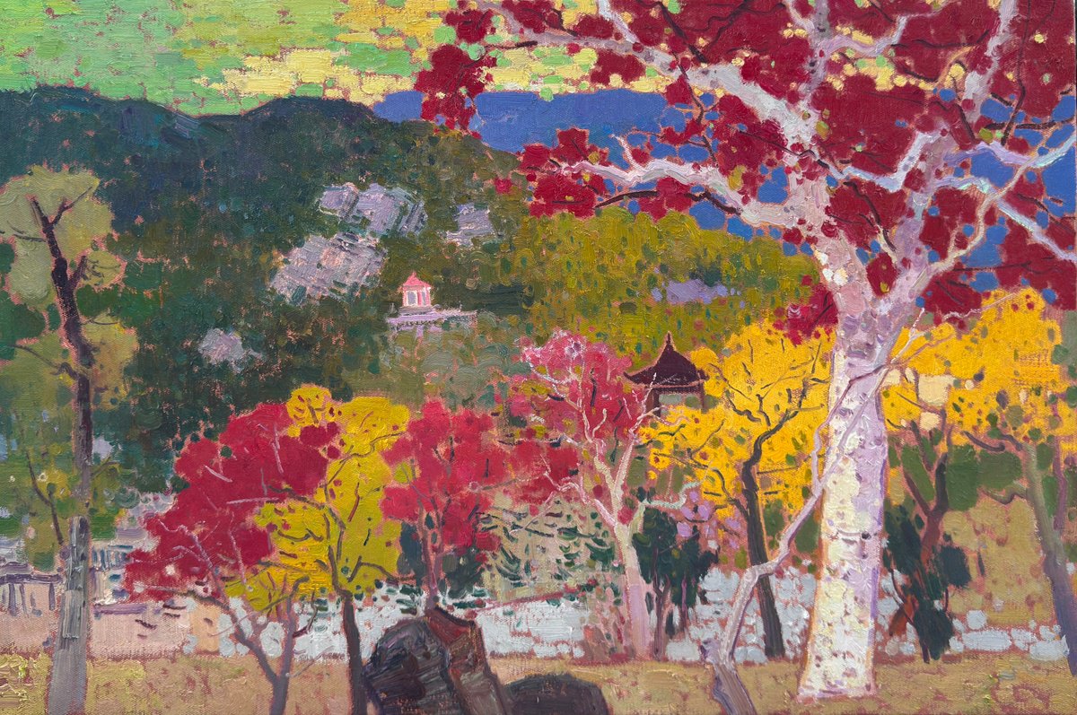 Impressionistic Landscape Oil Painting By Jianzhe Chon, 35 X 24, Summer Afternoon 239, Original Artwork