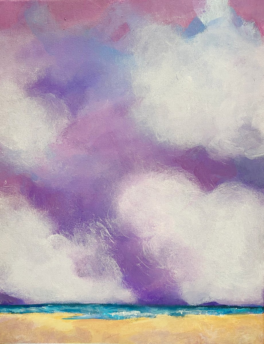 Impressionistic Landscape Acrylic Painting By Kate Marion Lapierre, 11 X 14", Purple Skies, Original Artwork