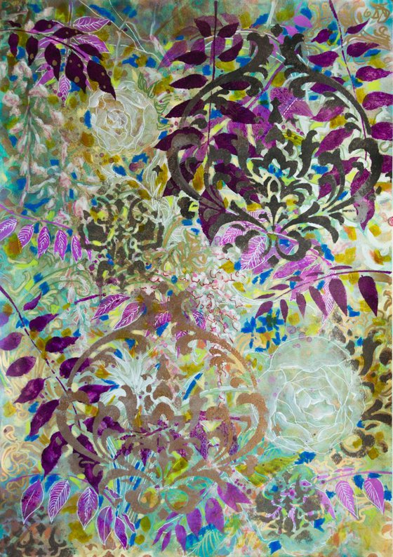 Pure ornament #1 - decorative mixed media on paper - 16.5"X23.4"