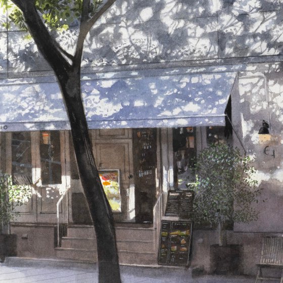 Dappled Light at a Street Cafe/Watercolor