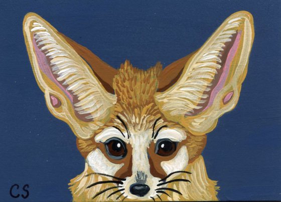 ACEO ATC Original Miniature Painting Fennec  Fox  Wildlife Art-Carla Smale