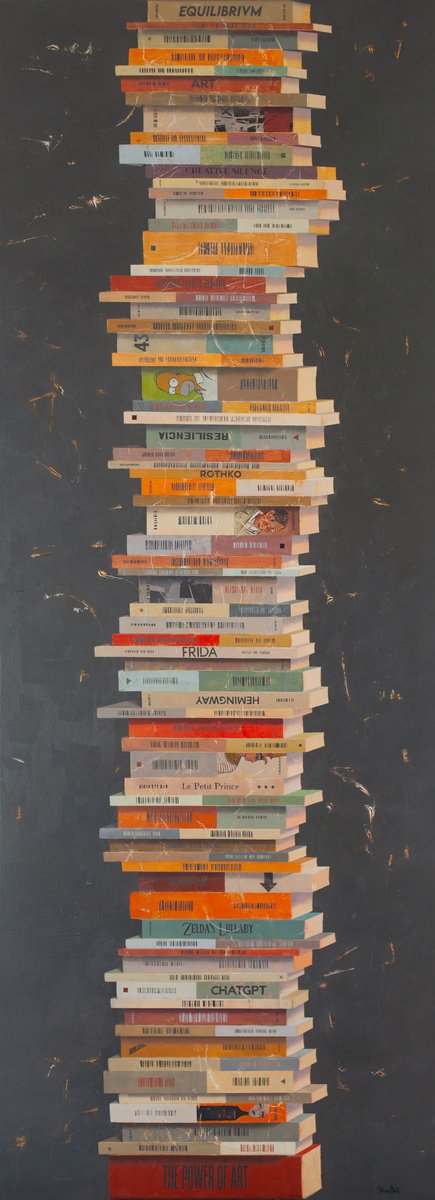 Illustrative Oil Painting , Column In Balance V By Tomasa Martin, 26 X 71, Artwork For Sale On Artfinder