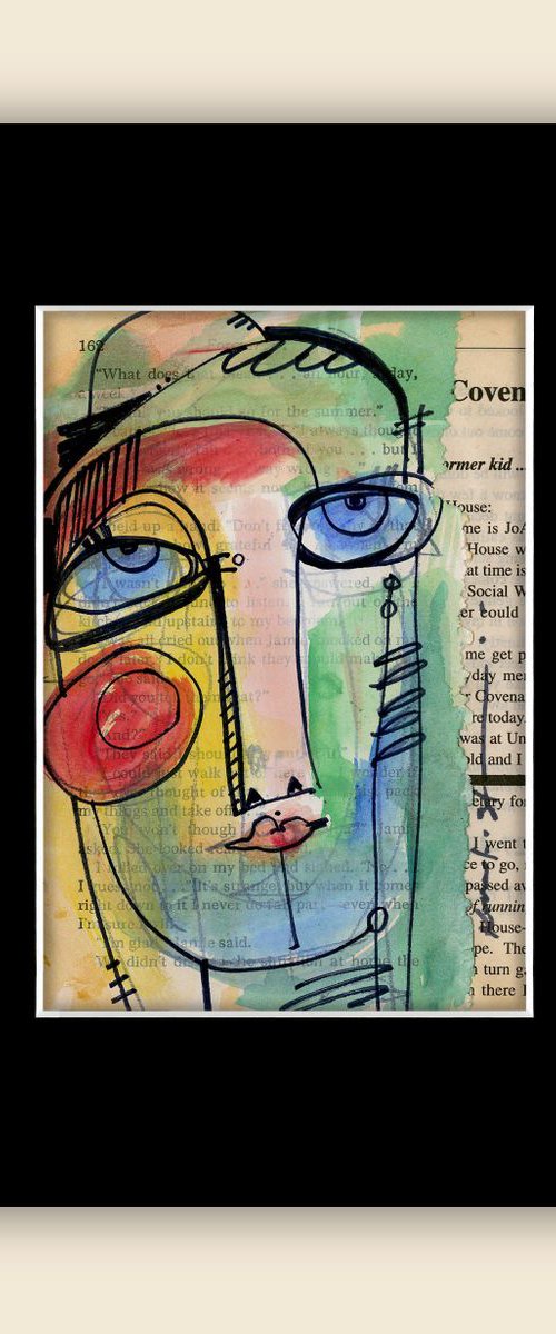 Funky Face 19 - Mixed Media Collage Painting by Kathy Morton Stanion by Kathy Morton Stanion
