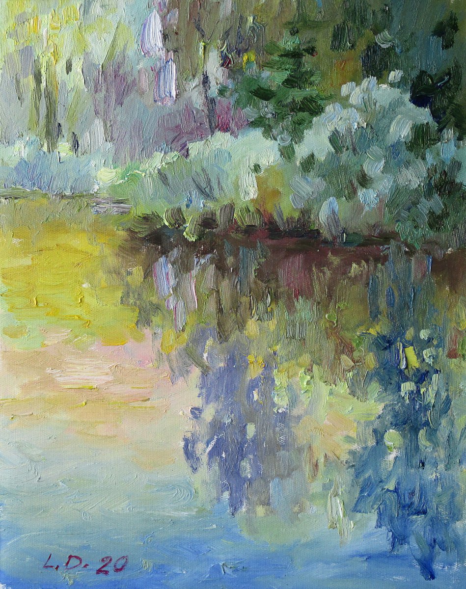 Impressionistic Landscape Oil Painting By Liudvikas Daugirdas, 13 X 17", Reflections, Original Artwork