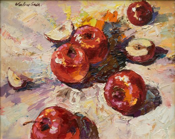 Red apples Still Life Oil painting Framed