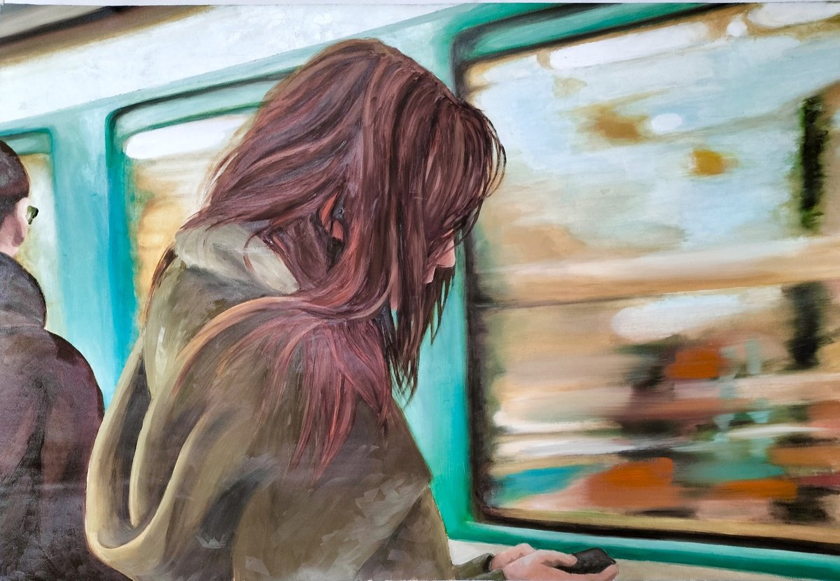 Photorealistic Transport Oil Painting By Laura Chilivani, 35 X 24", In Viaggio, Original Artwork