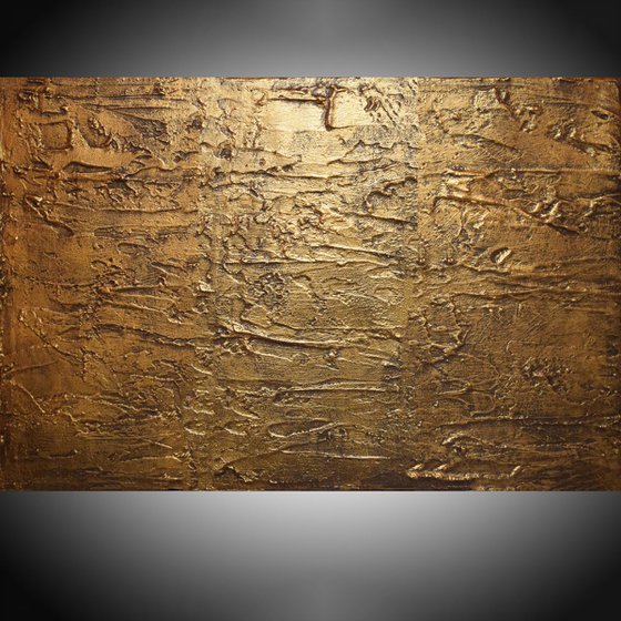 extra large wall panel wall art impasto " Aztec Gold " antique effect single panel canvas abstract 24 x 36"