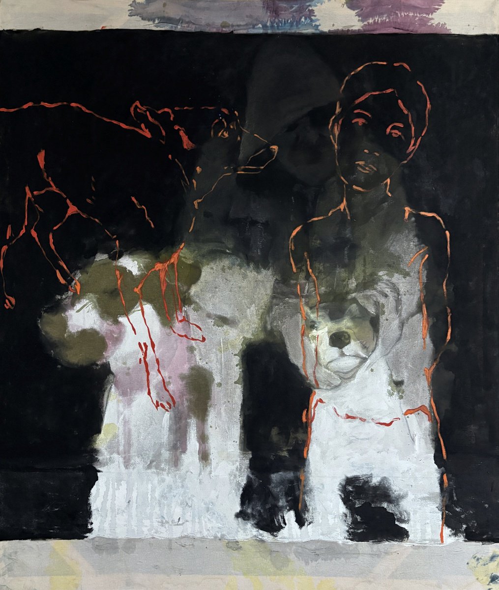 Abstract Animal Painting By Gela Mikava, 47 X 55, Street Dogs, Original Artwork