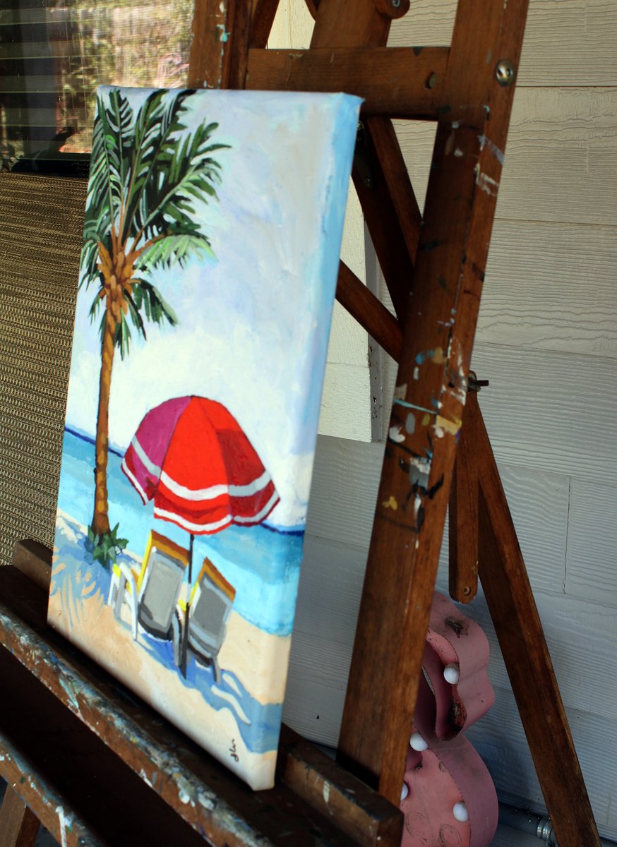 Impressionistic Landscape Acrylic Painting By Melinda Patrick, 12 X 16", Under A Palm, Original Artwork