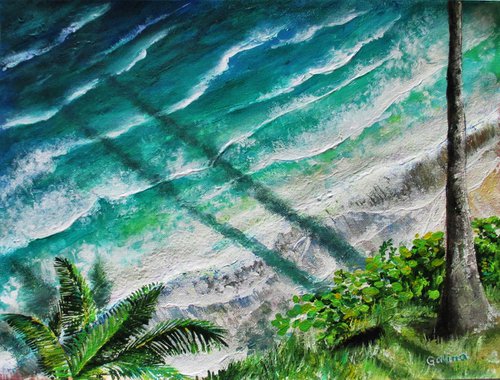 Caribbean Sunrise - ocean painting on unstretched canvas sheet, inspiring, beautiful, by Galina by Galina Victoria