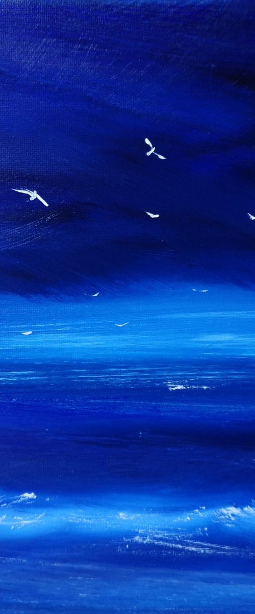 Moonlit Seas, seascape, blue, small, gorgeous by Mel Graham