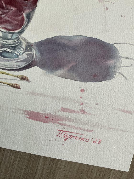 Cherry etude, original watercolour