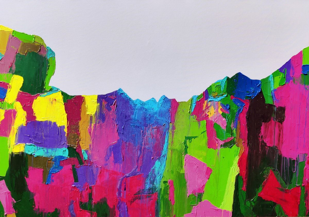 Impressionistic Landscape Acrylic Painting By Abhishek Kumar, 66 X 48, Magenta Majesty 2, Original Artwork