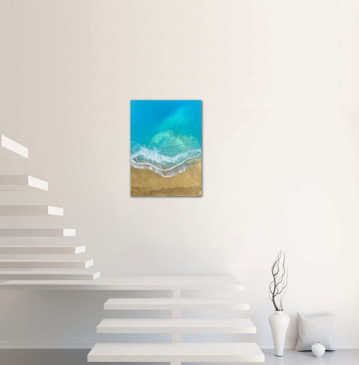 Organic Landscape Acrylic Painting By Ana Hefco, 18 X 24, Peaceful Beach - Ocean Painting, Original Artwork