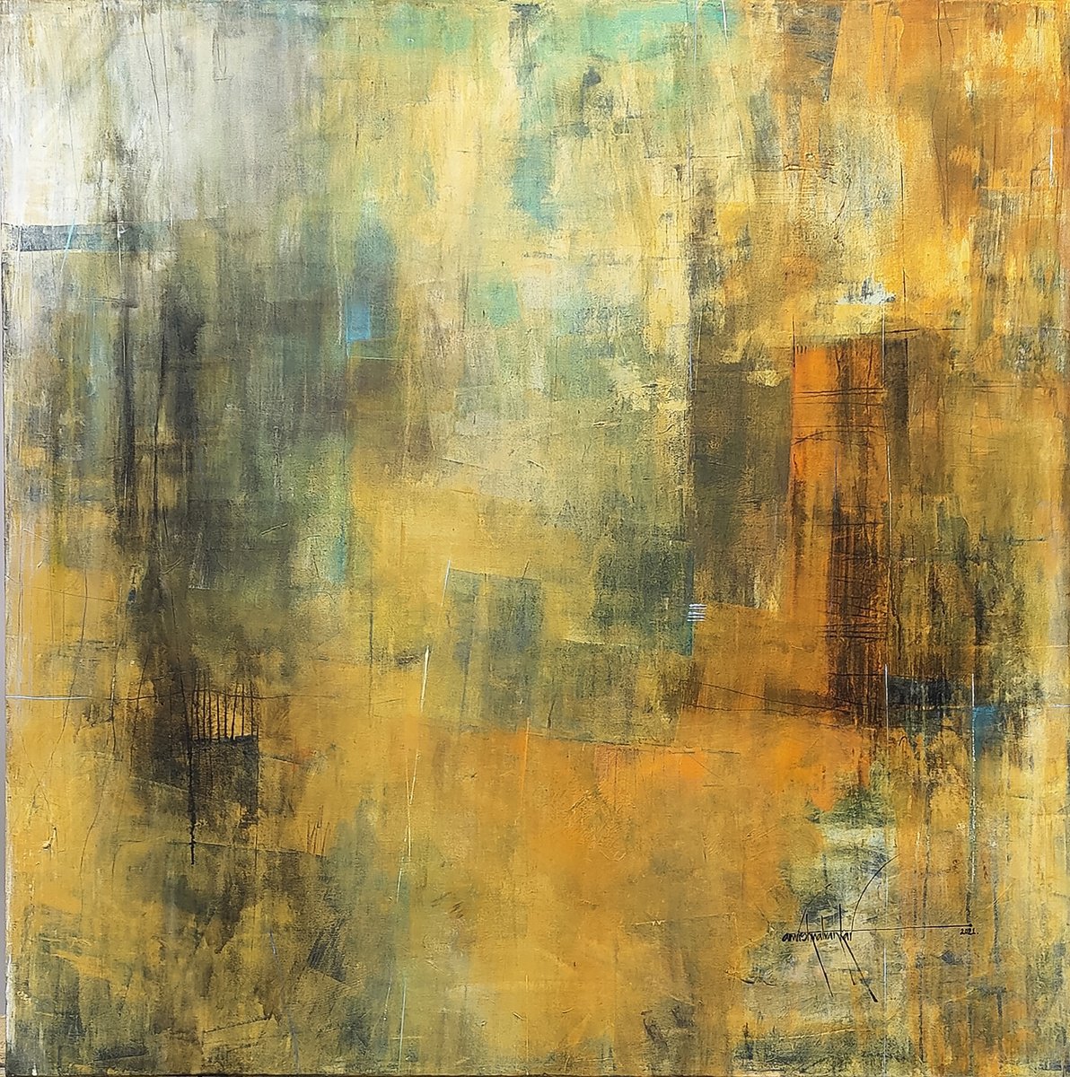 Abstract Acrylic Painting By Amrish Malvankar, 60 X 60, Anb 2021 19, Original Artwork