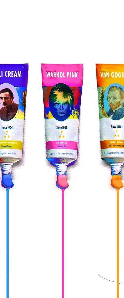 Three Tehos paint tubes ( Dali Warhol Van gogh ) by Tehos
