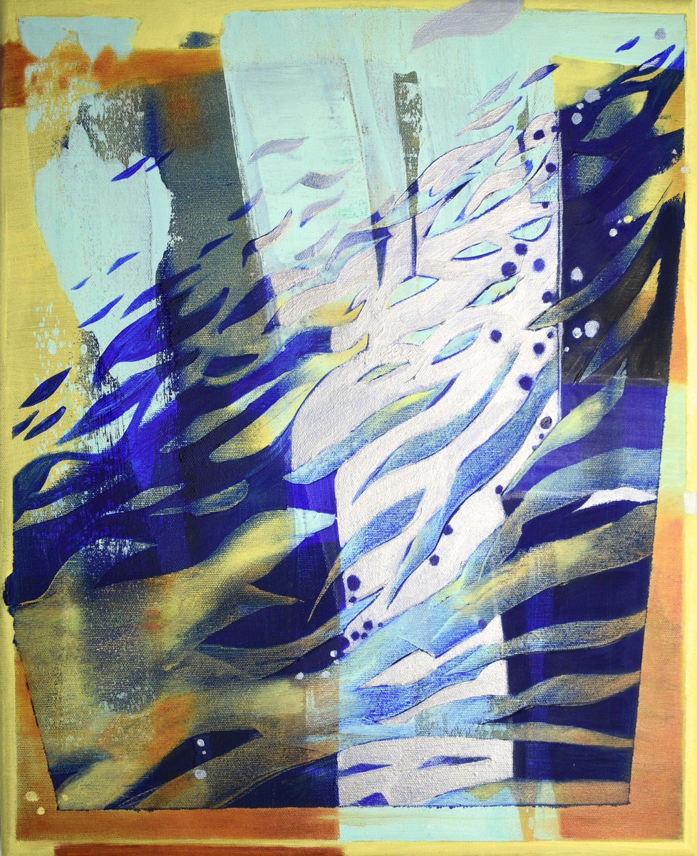 Expressive Abstract Oil Painting By Hilde Hoekstra, 15 X 18, In The Wake - The Silver Track, Original Artwork