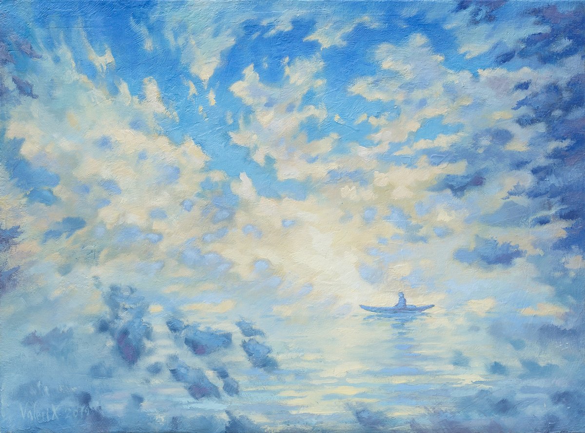 Impressionistic Landscape Oil Painting By Valerix, 16 X 12", Floating In The Clouds., Original Artwork