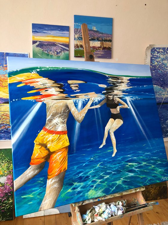 Large underwater painting 100-120cm