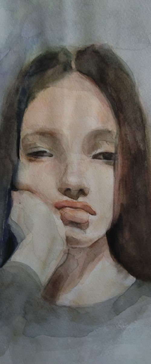 Watercolor portrait (30x43cm, watercolor, paper, portraiture) by Kamsar Ohanyan