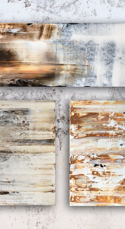 "Staying Neutral" - Save As A Series - Original Large PMS Abstract Triptych Acrylic Paintings On Canvas and Wood - 42" x 32" by Preston M. Smith (PMS)