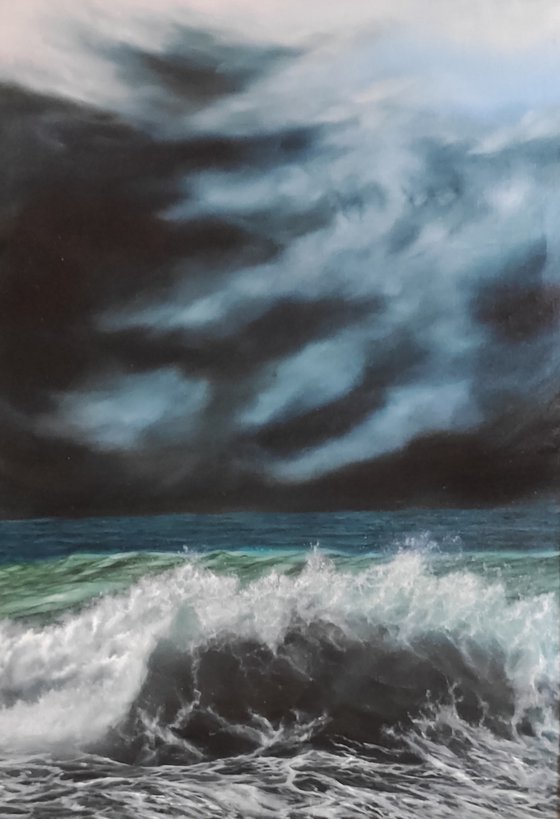 Just before the rain - stormy ocean seascape in oil