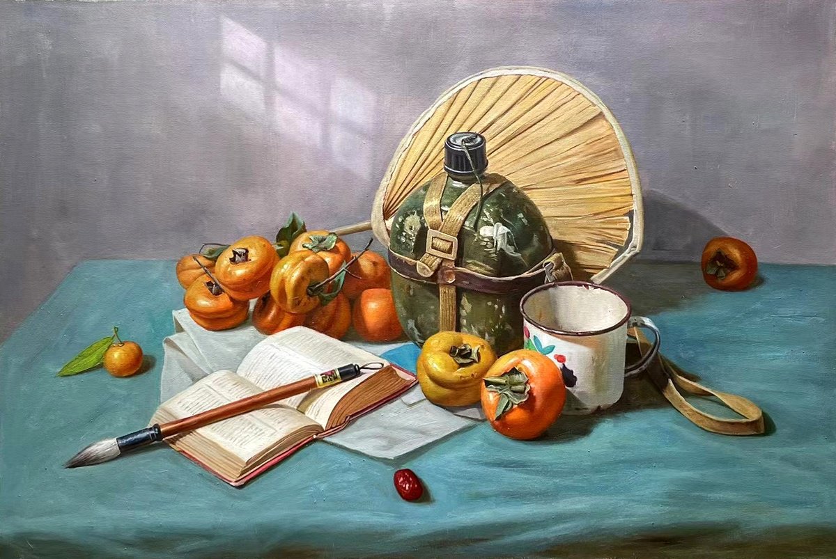 Photorealistic Still Life Oil Painting By Kunlong Wang, 35 X 24", Still Life C212, Original Artwork