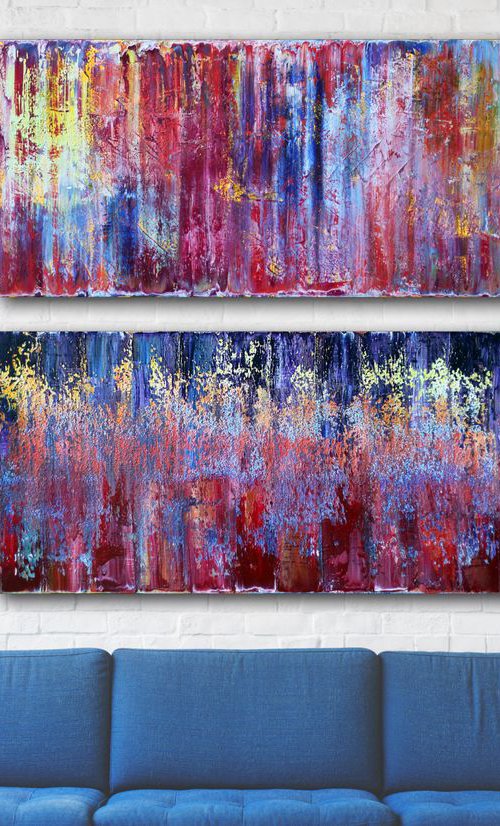 "Standing In The Rain" - FREE WORLDWIDE SHIPPING + Save As A Series - Original Extra Large PMS Abstract Diptych Oil Paintings On Canvas - 48" x 48" by Preston M. Smith (PMS)