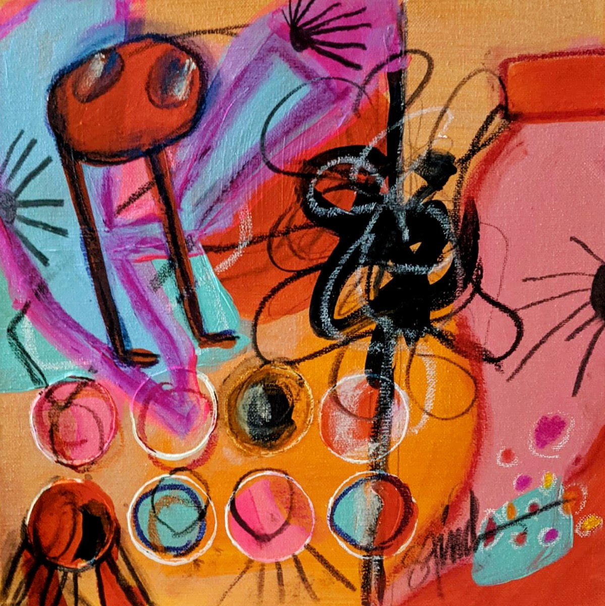 Abstract Painting By Shelli Finch, 12 X 12", Untitled 16, Original Artwork