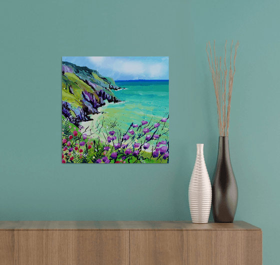Devon Coast with purple mallow