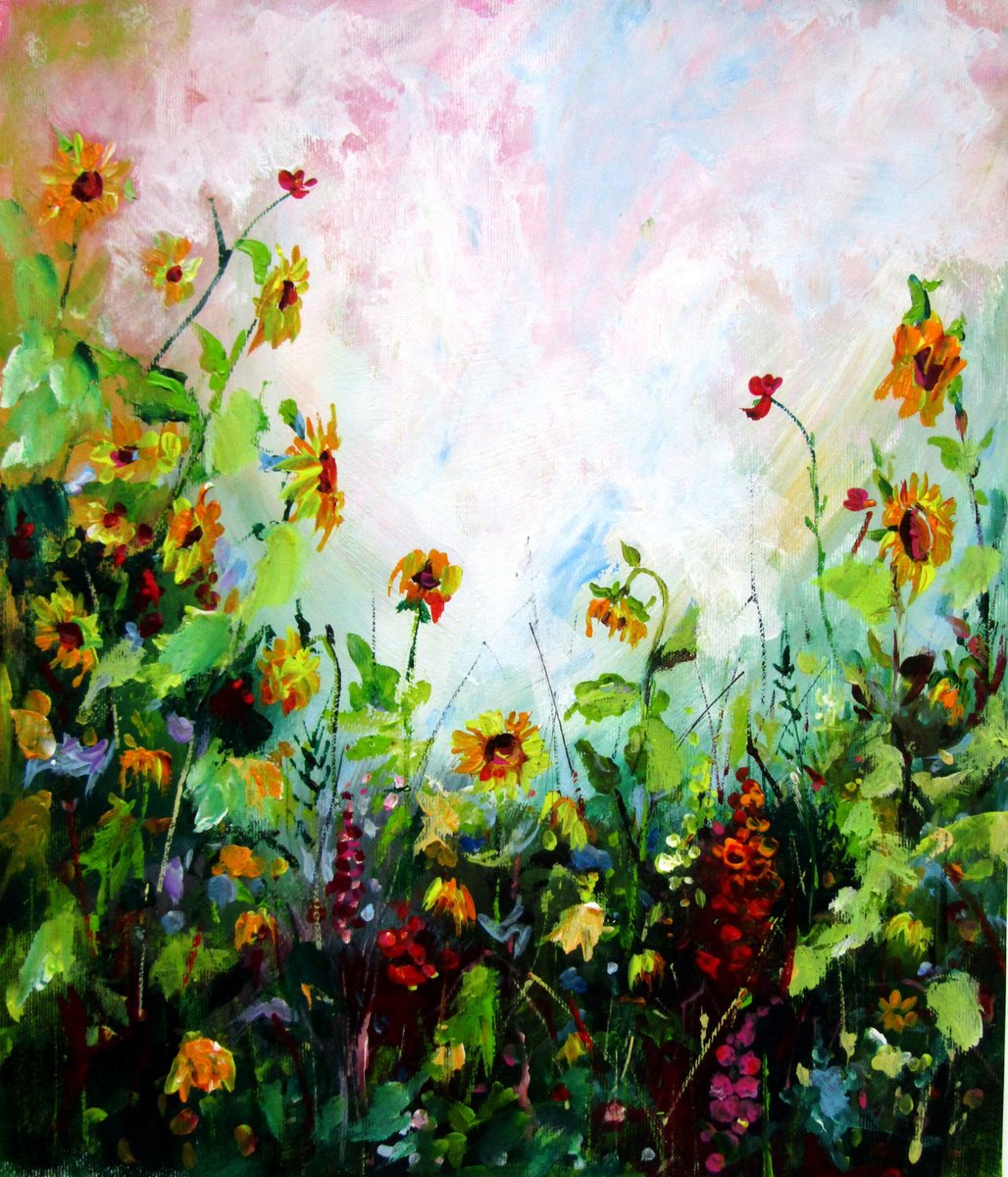Little Summer With Sunflowers By Kovacs Anna Brigitta, 14 X 16, Artwork For Sale On Artfinder