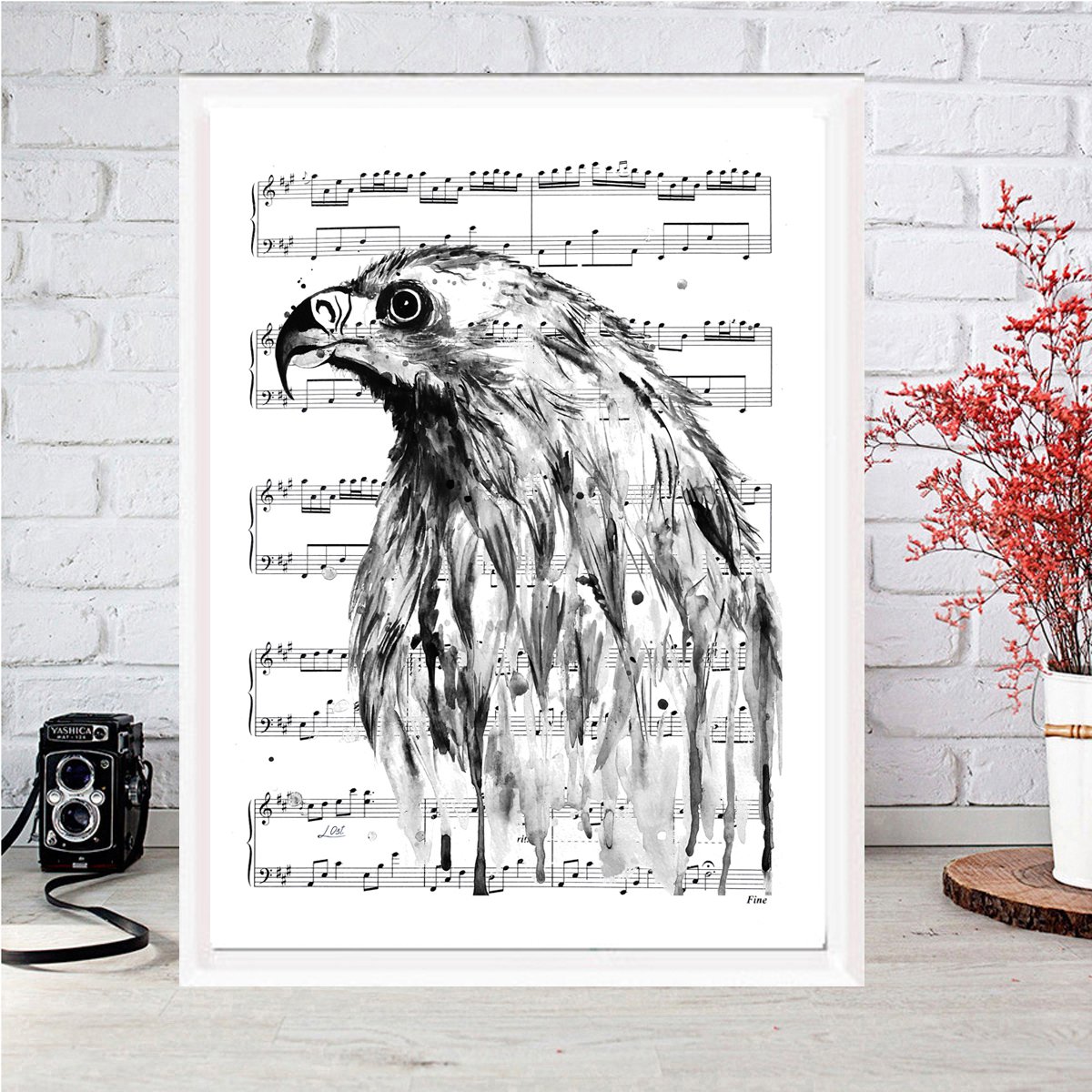 Eagle, watercolor on sheet music by Luba Ostroushko