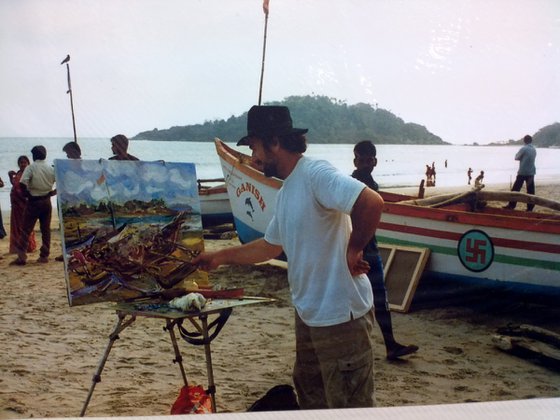 EVENING BEACH IN GOA. INDIA - landscape art, plage, sea, figurative