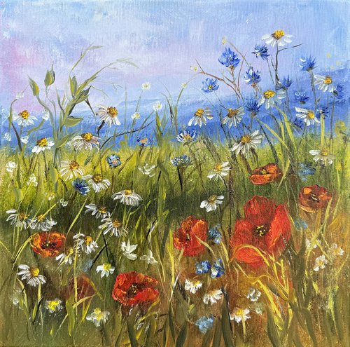 Poppies Amongst Wildflowers - 3D canvas by Tanja Frost