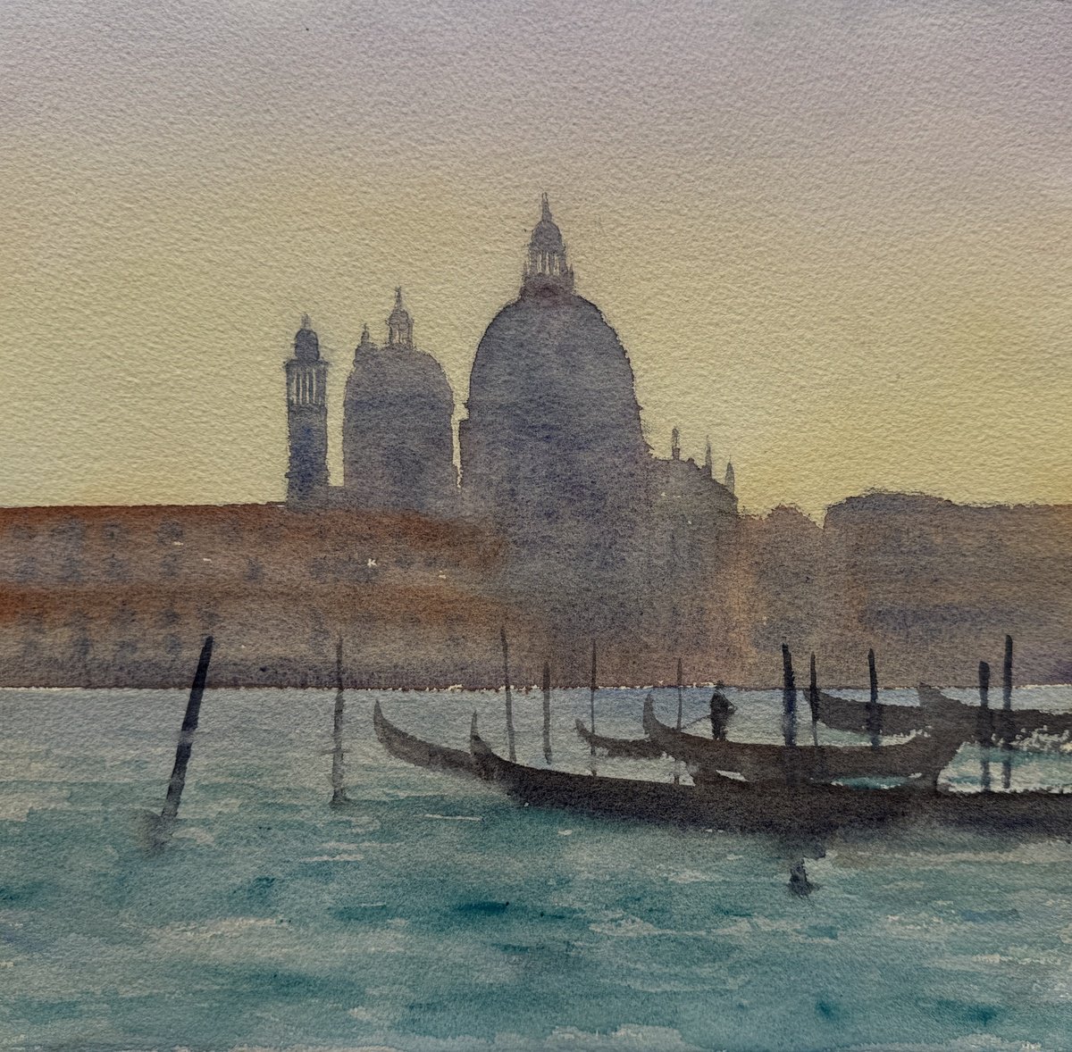 Impressionistic Cityscapes Watercolour By Shelly Du, 12 X 12", Evening Light In Venice, Original Artwork