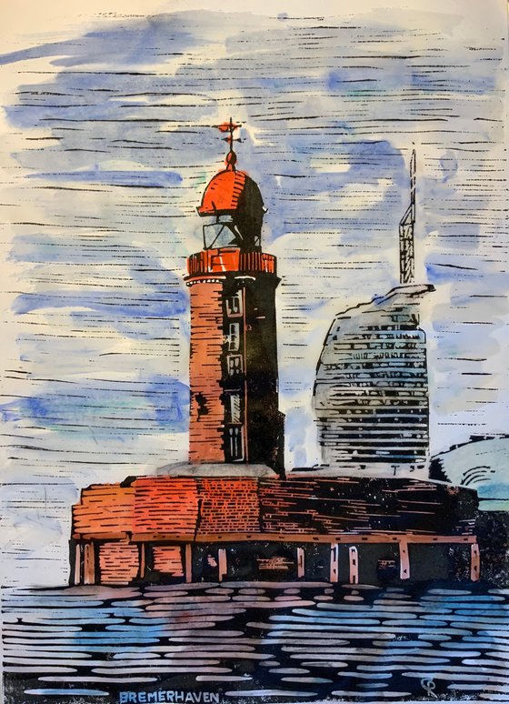 Lighthouses - Bremerhaven - Am Vorhafen - watercolored version