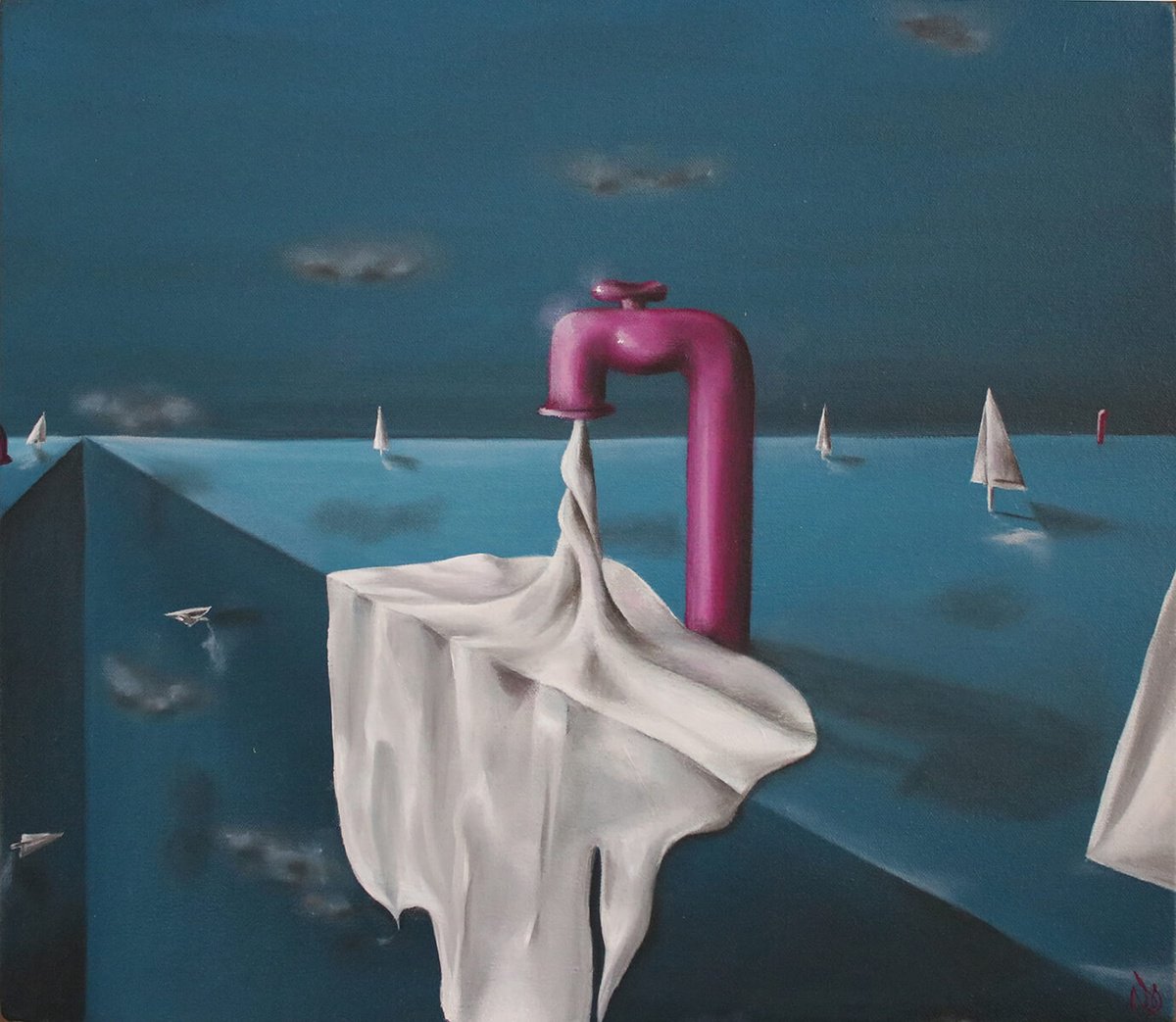 Surrealistic Landscape Oil Painting By Vanessa T Stefanova, 16 X 14", Tap And Cloth, Original Artwork