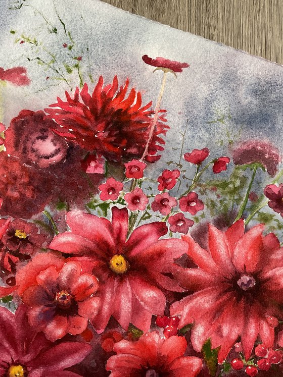 A Bouquet of red flowers, original art
