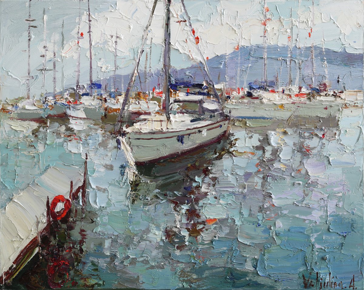 Sailing yachts in harbor by Anastasiia Valiulina