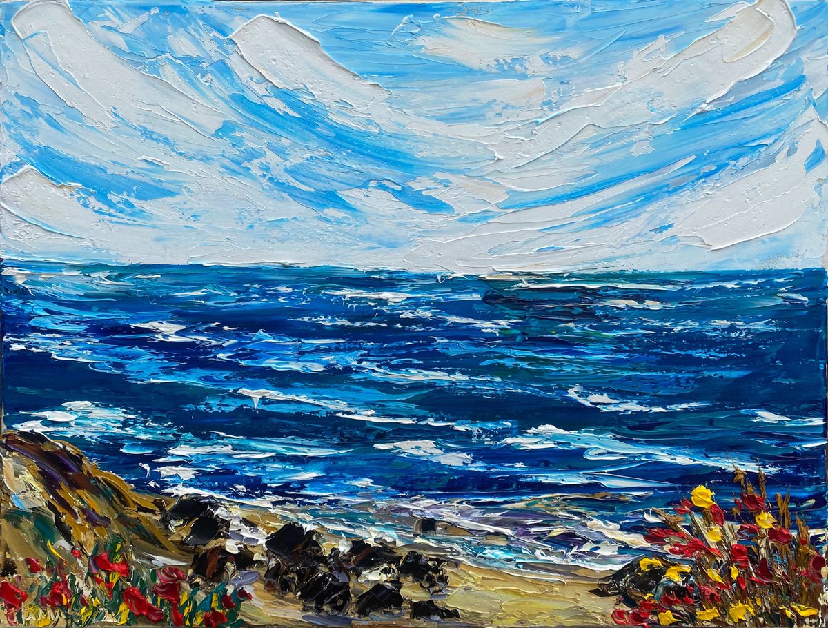 Impressionistic Landscape Oil Painting By Oksana Fedorova, 20 X 16", Seascape, Original Artwork