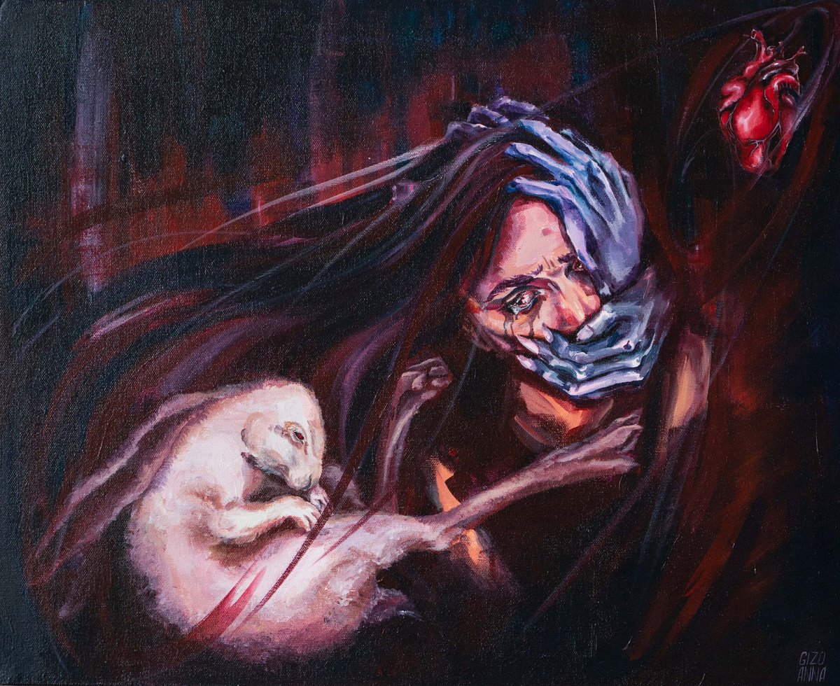 Expressive Portrait Acrylic Painting By Anna Gizo, 20 X 16, Wolf Lair, Original Artwork