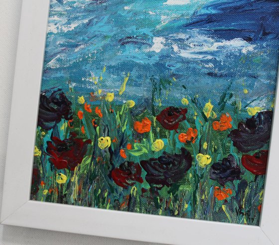 Walking with the Stars - Acrylic Poppy Landscape Painting -framed