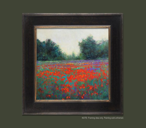 Red Poppies And Violet flower field impressionist landscape