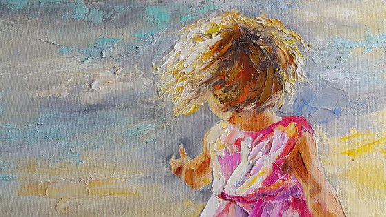 Painting HAPPY CHILDHOOD, oil painting,art people,child, painting canvas, Impressionism,palette knife