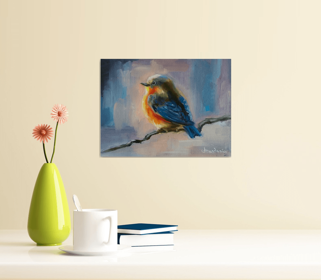 Bird Art Bluebird Robin Nature Painting Oil Painting By Anastasia Art 